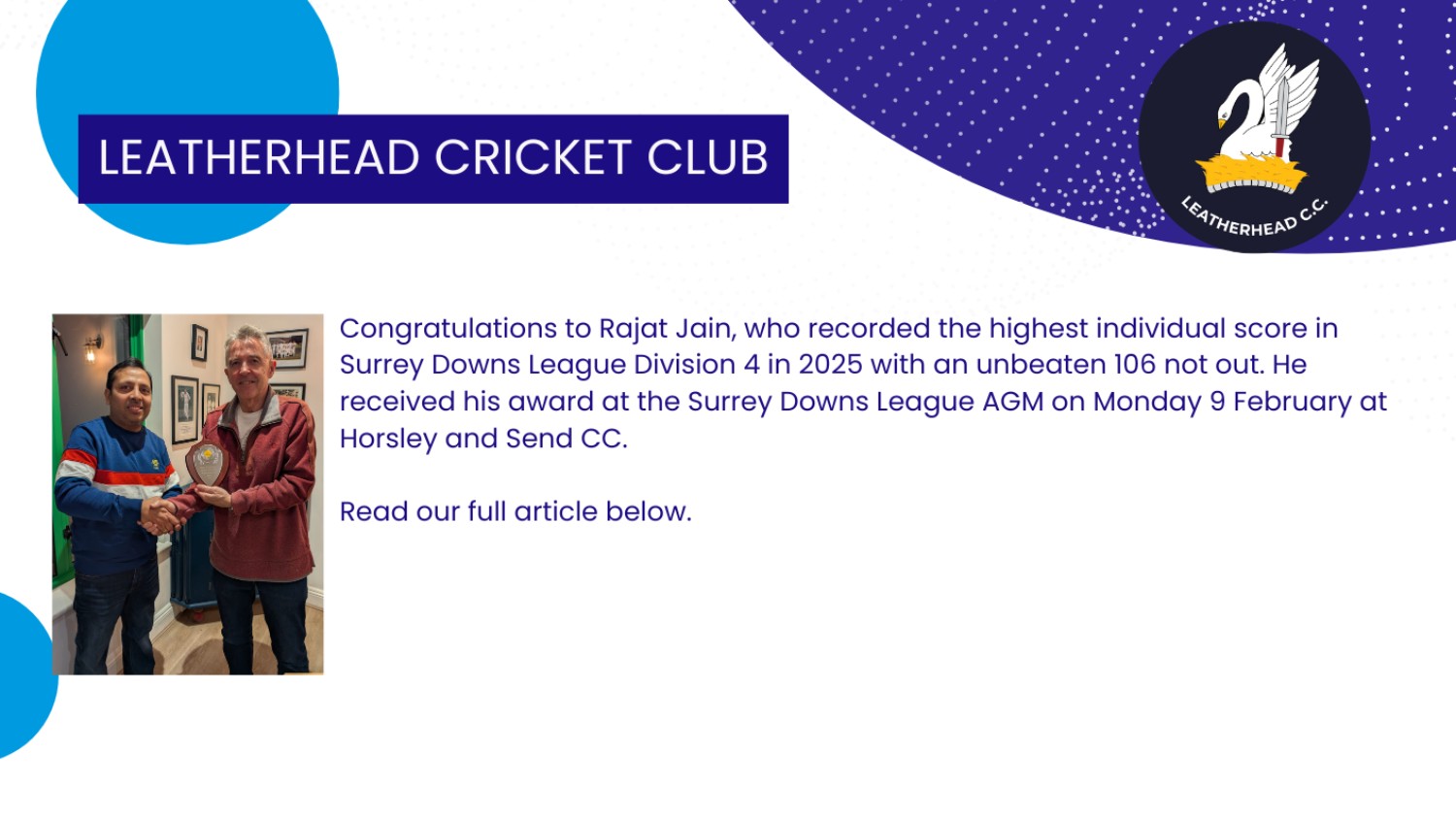 Leatherhead CC – Congratulations to Rajat and Updates for 2026