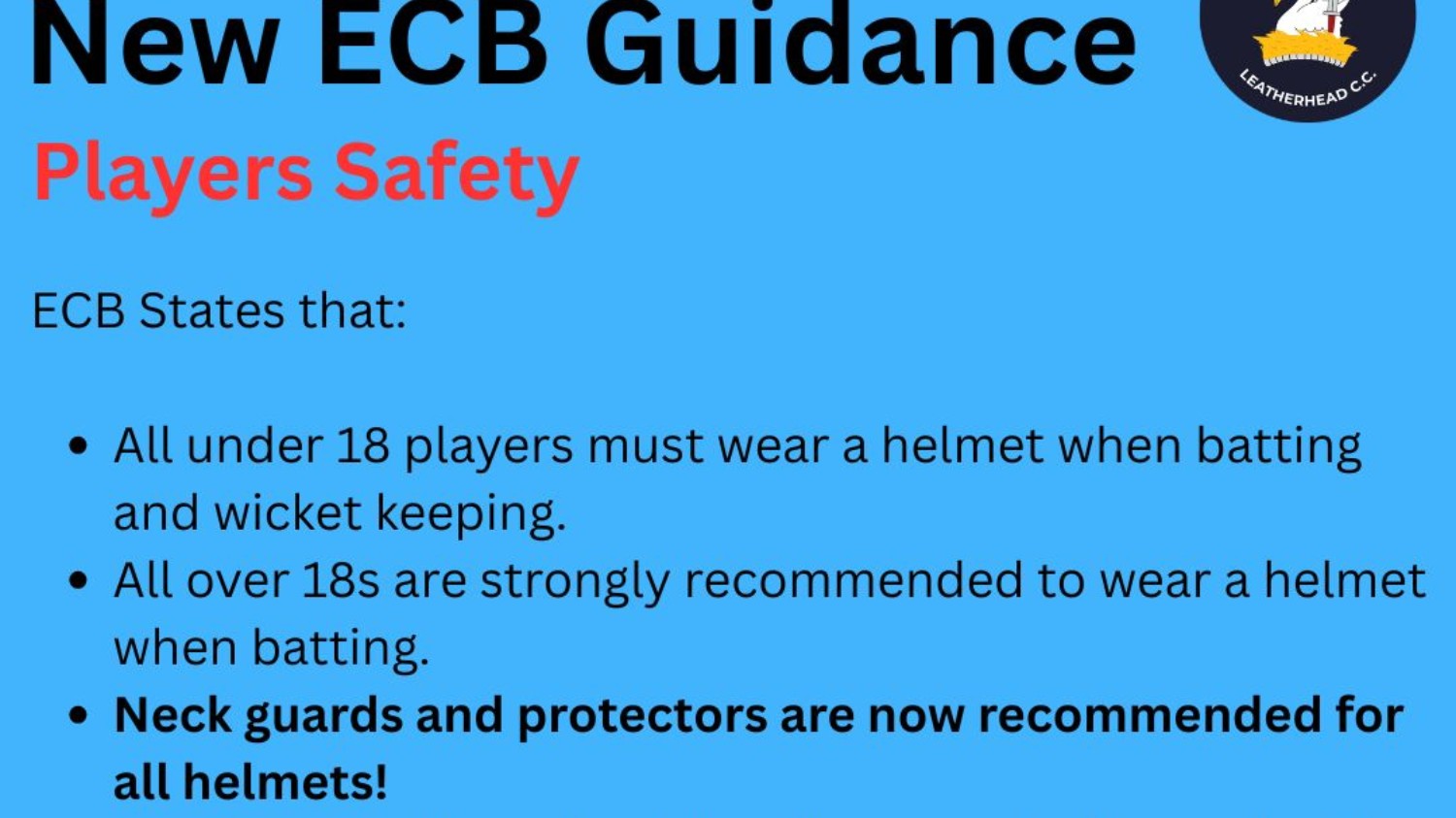 Leatherhead CC - Helmet & Safety Guidance