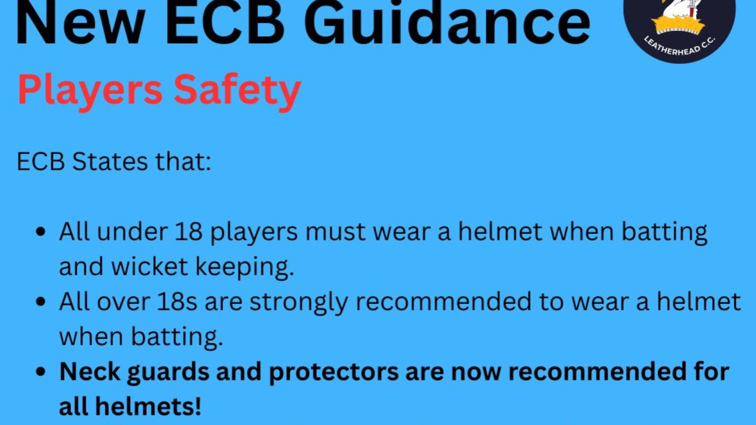 Leatherhead CC - Helmet & Safety Guidance