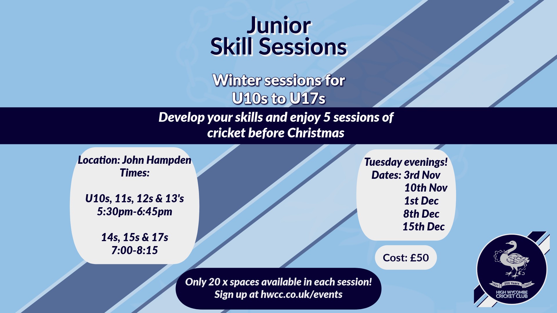 Junior Skill Sessions - Session 2  - U14's to U17's