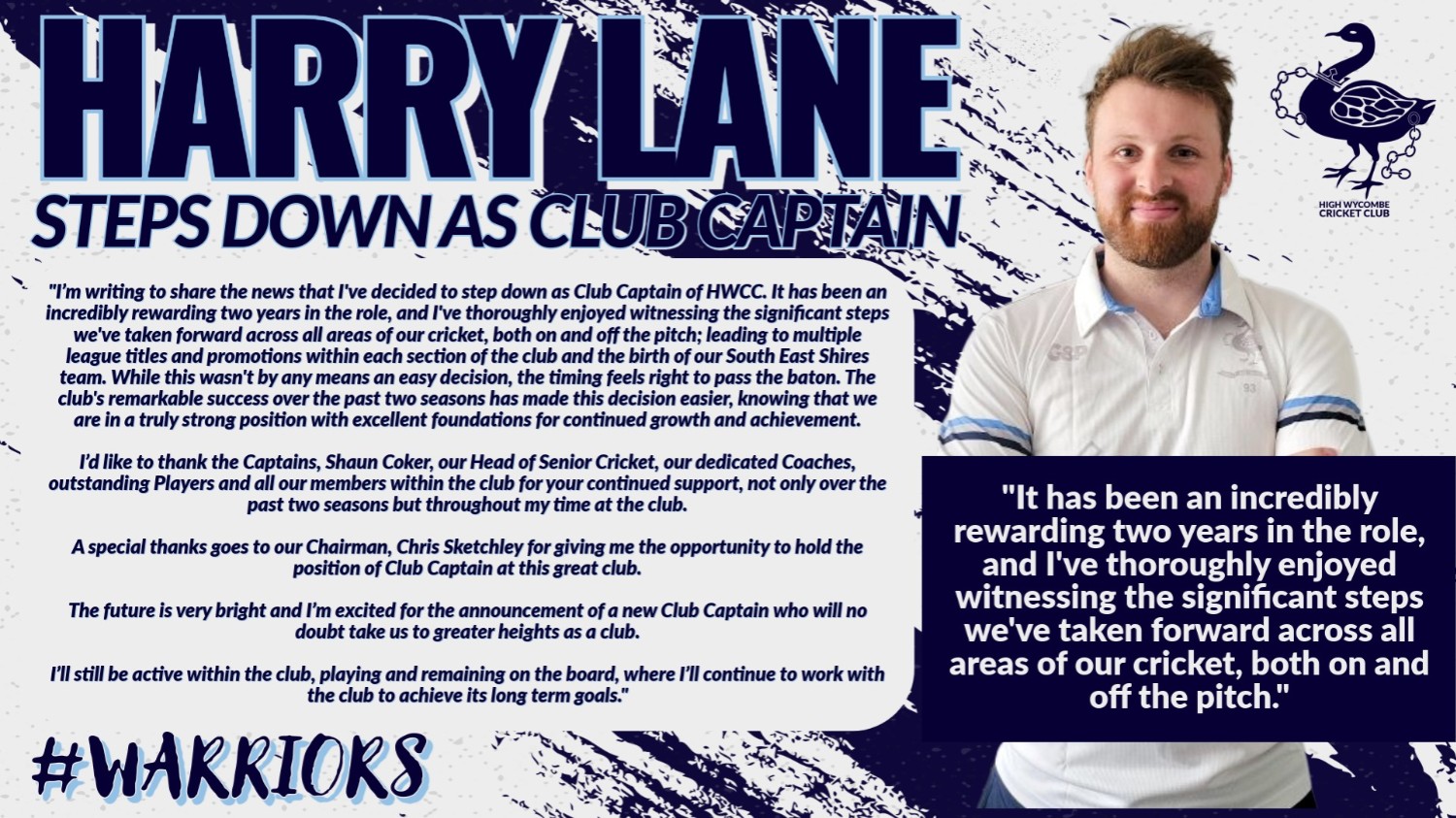 Harry Lane Steps down as Club Captain