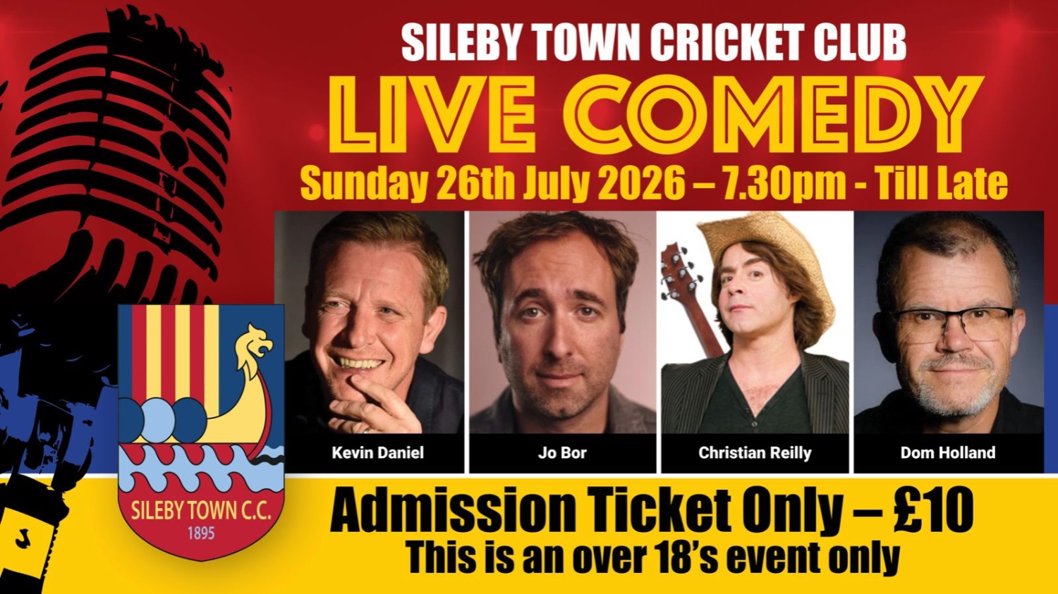 A huge night of live comedy lands at the Cobalts Cricket Ground Mill Lane