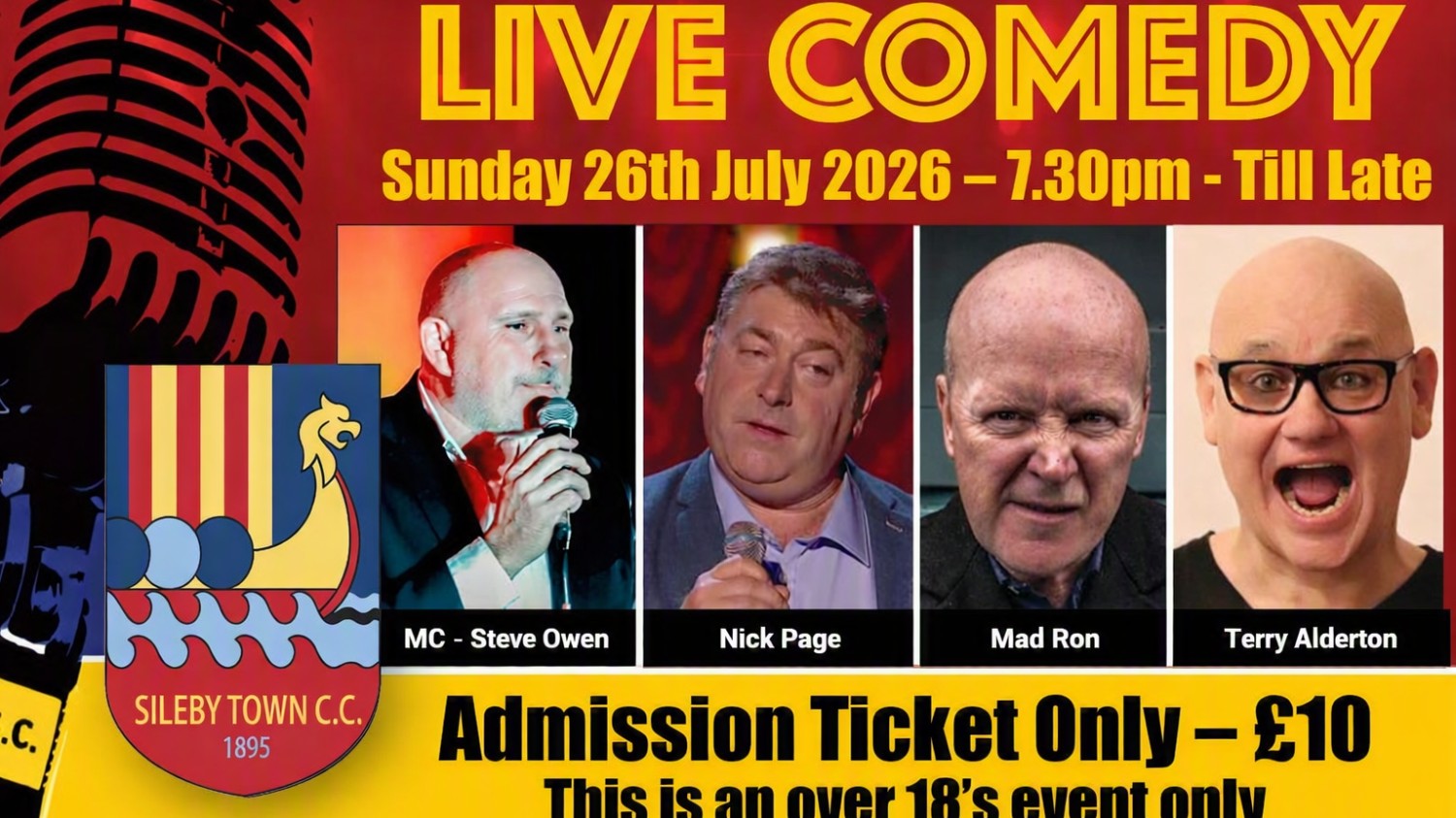 A huge night of live comedy lands at the Cobalts Cricket Ground Mill Lane