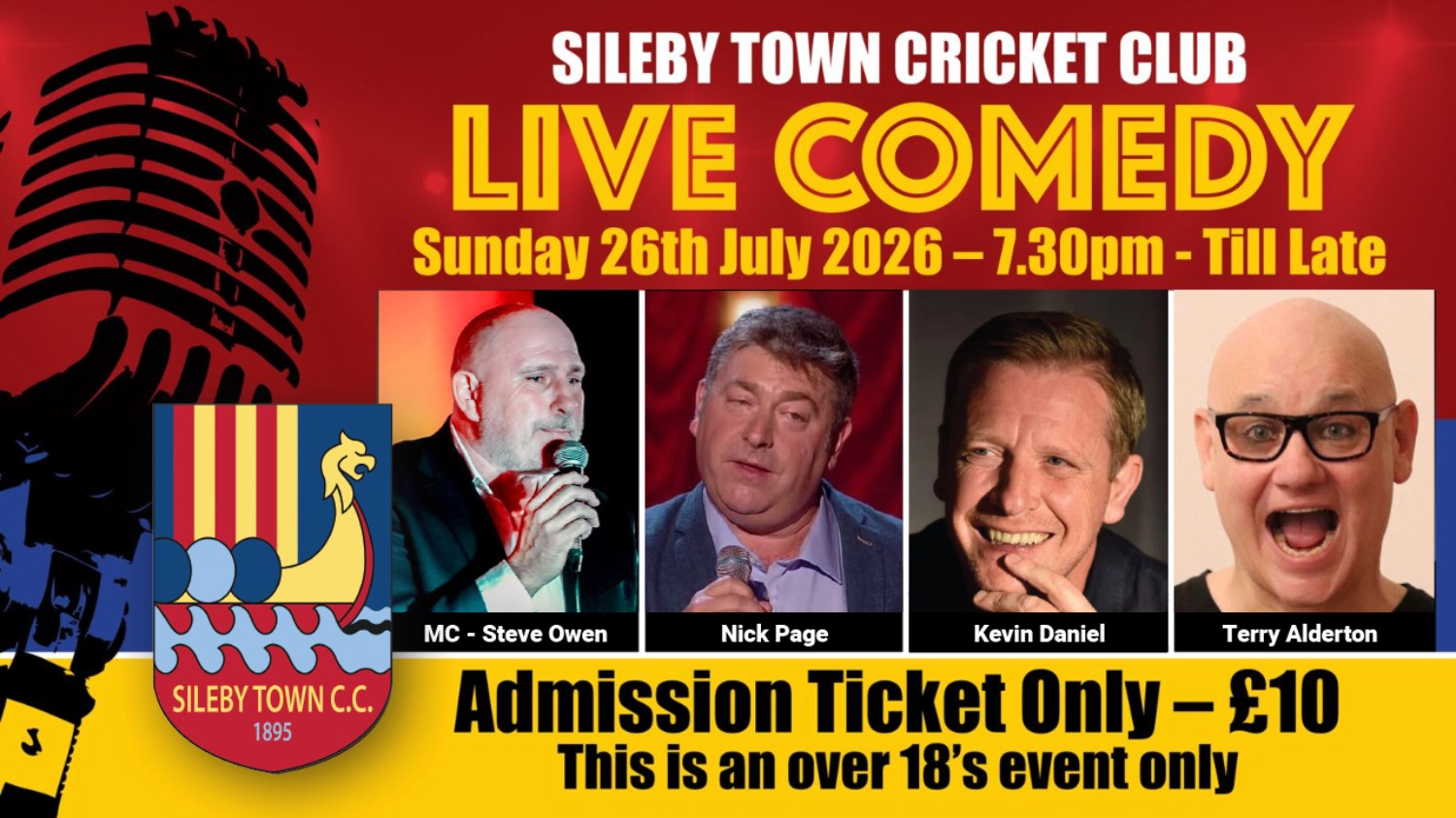 A huge night of live comedy lands at the Cobalts Cricket Ground Mill Lane